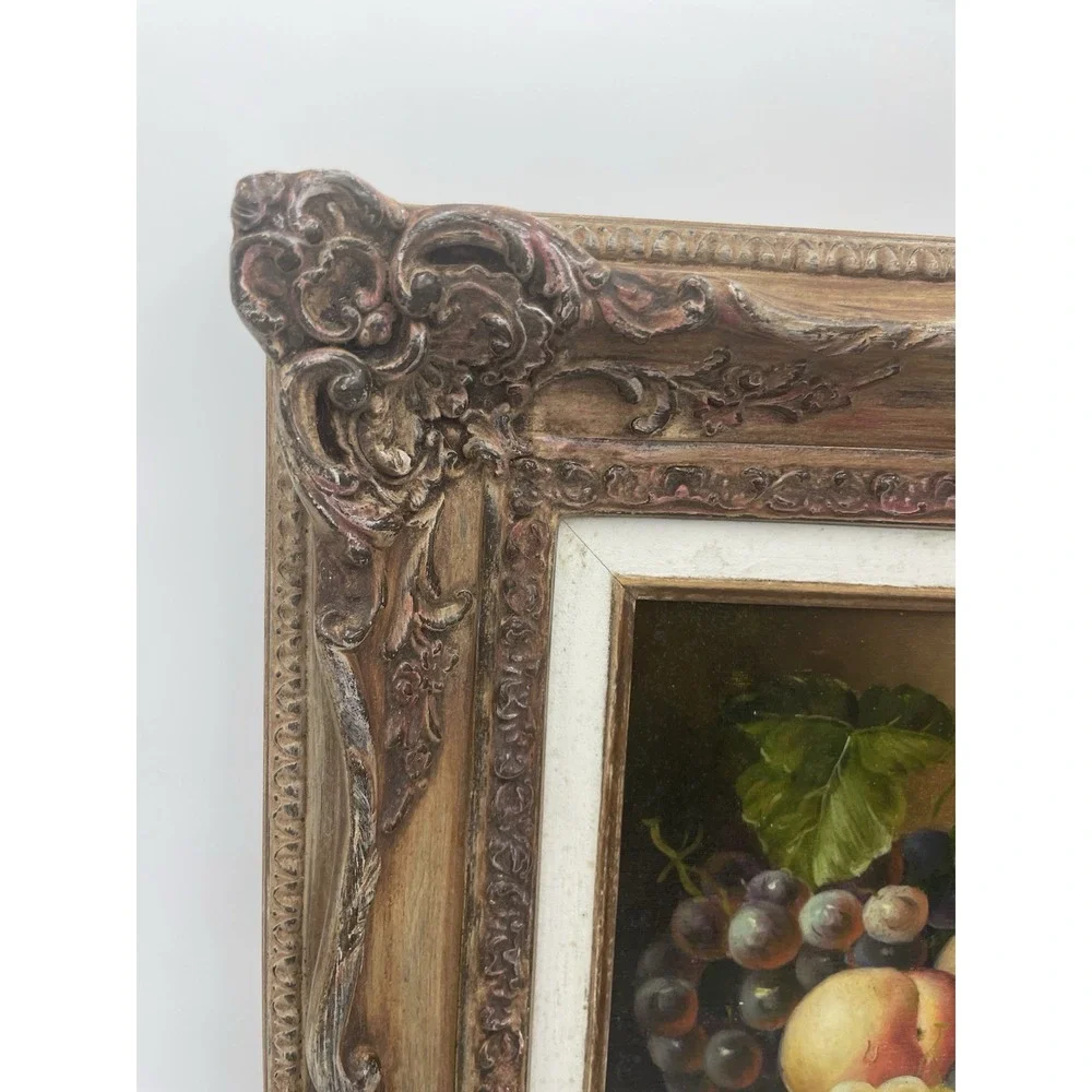 Vintage Still Life Fruit Oil‎ on Canvas Ornate Baroque Frame Signed 14 x 16